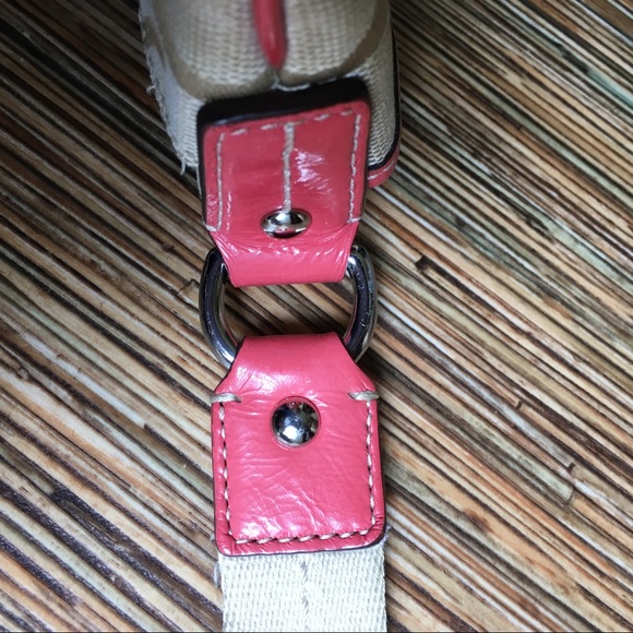 Coach Swingpack Crossbody Messenger Bag Khaki Cream Tan Pink Stripe - Picture 5 of 11